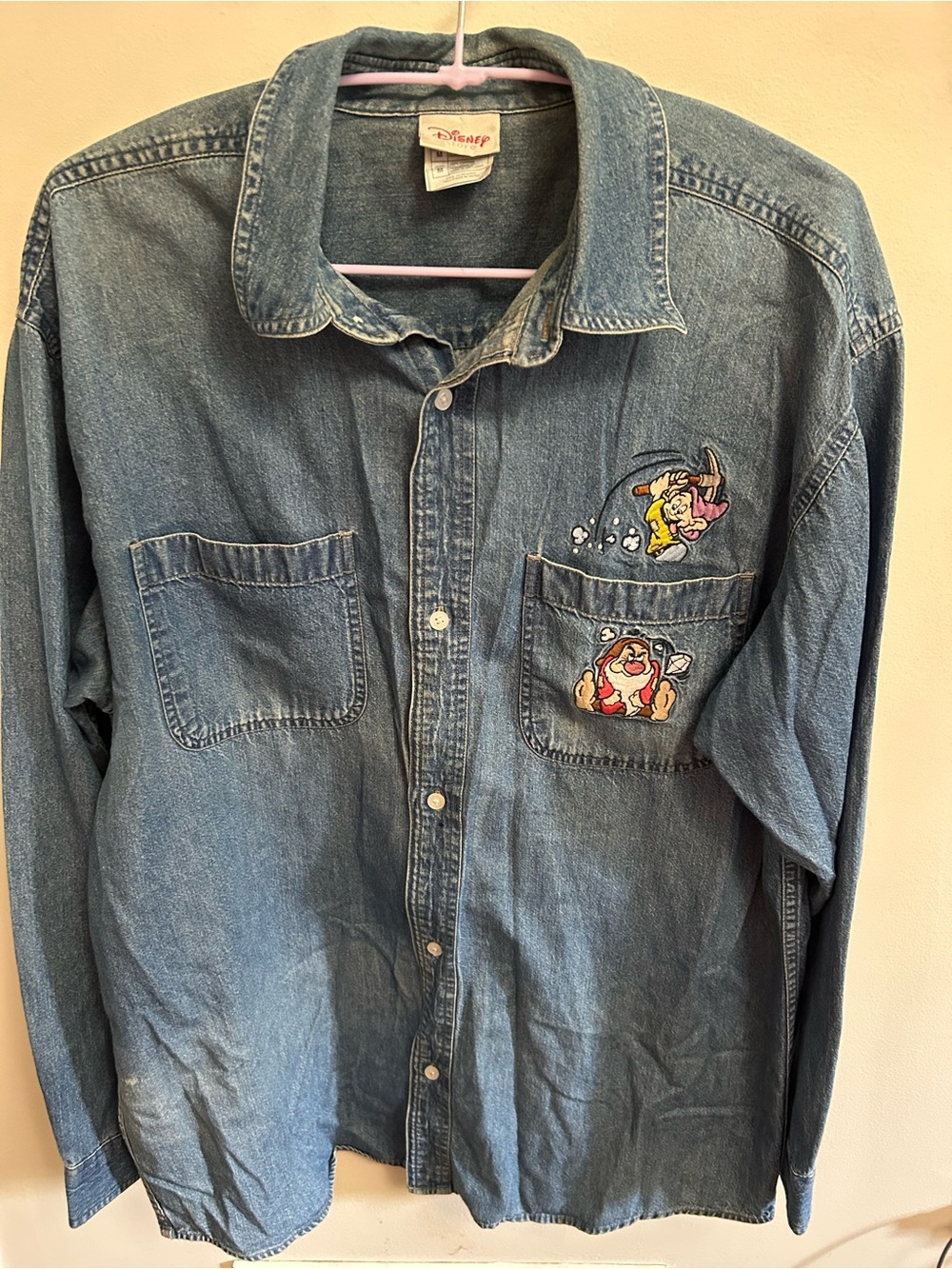 Vintage 1990 Disney Denim Button-Down Shirt Snow White